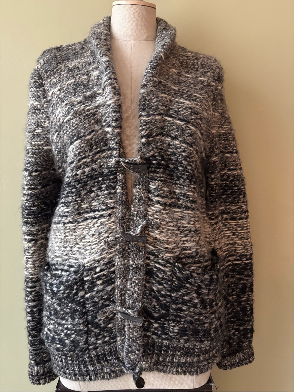 Wilfred Free Black & Cream Marled Toggle Cardigan Alpaca Wool Sz Med
